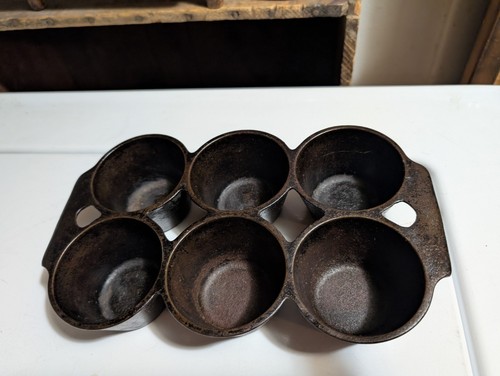 VTG Griswold Cast Iron ERIE PA. #18 RARE Fully Marked 6141 Popover Pan 6 Cup - Picture 2 of 7