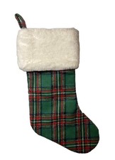 Wondershop Target 18" RED GREEN PLAID CHRISTMAS STOCKING WHITE FAUX FUR CUFF