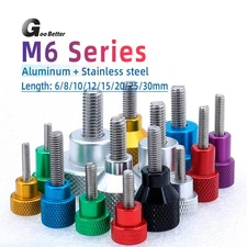 M6 Knurled Thumb Screws Aluminum + Stainless Hand Grip Knob Bolts Length 8~30MM