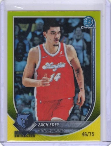 2025-26 BOWMAN CHROME YELLOW REFRACTOR #BCV-139 GRIZZLIES - ZACH EDEY 46/75