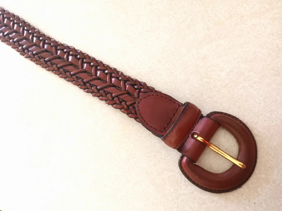 Cinturón tejido trenzado de cuero genuino TALBOTS para mujer talla XL envuelto hebilla en U marrón Foto 4 de 4