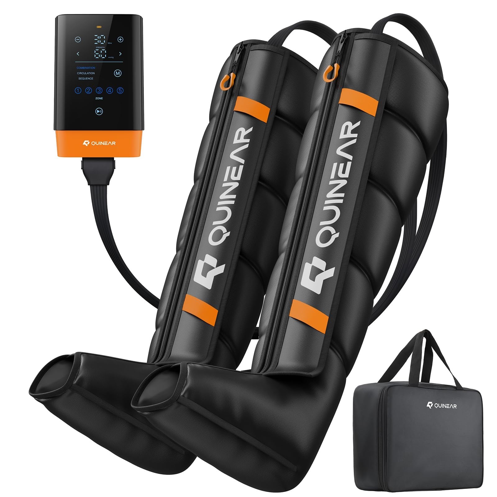 Sistema de recuperación de piernas inalámbrico QUINEAR con compresión de aire de 5 zonas, masajeador de piernas