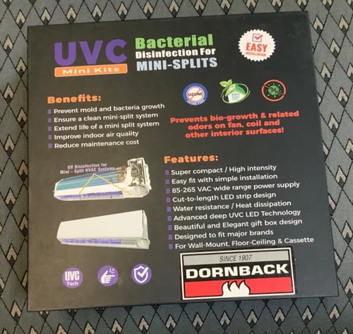 UV LED Disinfection Kit MINI SPLIT AC DORNBACK AIREGUARD UVAC 9 - 1 2,000 BTU
