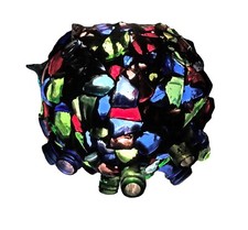 Weird Round Lamp Globe Made w/ Glass Shards Green Blue Red Great For Bar