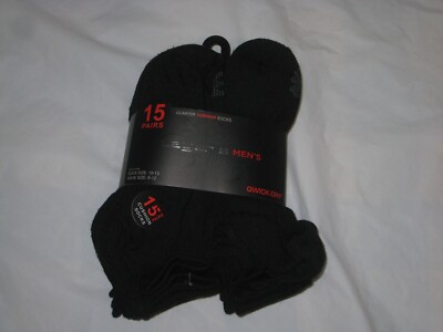 15 pairs LAYER 8 Qwick Dry Men's QUARTER/NO SHOW CUSHION Socks Shoe Size 6-12
