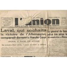 L'UNION 5. Oktober 1945 LAVAL Judé und WAINWRIGHT und BEEBE aus den Lagern befreit Nip