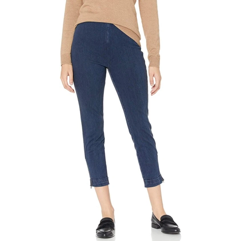 Leggings Cortos Lysse Tejido Denim Puños Talla XS Pantalones Capri Tobillo Cremallera Tintado Índigo Foto 2 de 4