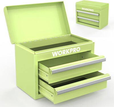 WORKPRO Mini Metal Tool Box with 2 Drawers and Top Storage with