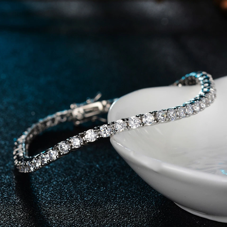 18k white gold gf made with SWAROVSKI crystal beaded chain slim tennis bracelet  Foto 2 de 3