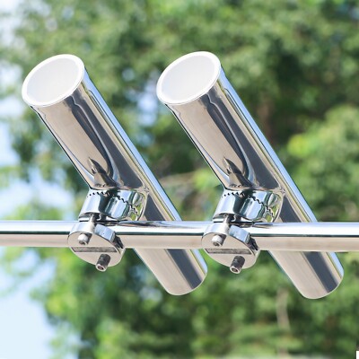 2X Marine Stainless Steel Boat Fishing Rod Holder Clamp-on 7/8''-1'' Adjustable