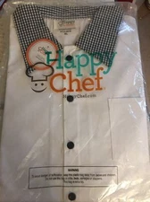 NEW Happy Chef Cooking Uniform Shirt Black & White Check Collar Neck 2 XL