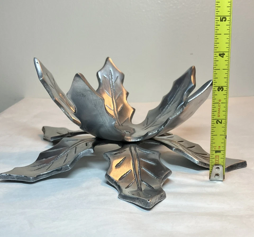 VINTAGE 6” SILVER MAPLE LEAF CANDLE HOLDER Made In India MCM - Image 3 of 4