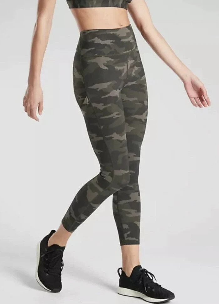 ATHLETA Ultimate Stash Pocket Camo 7/8 Tight Legging Olive Green