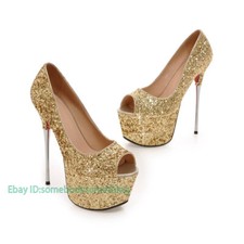 Ladies Party Shoes Bling Platform High Heels Peep Toe Pumps Sandals US Size S935
