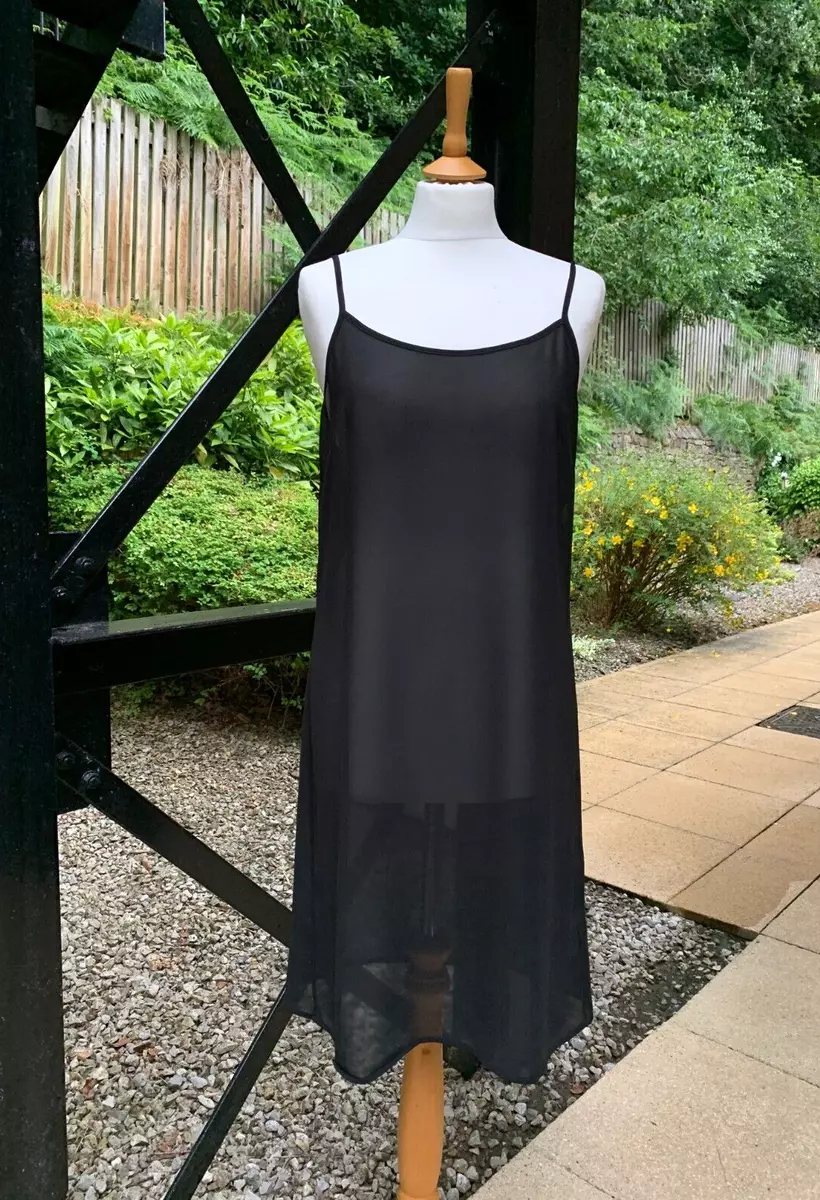 All Saints Sheer Black Under Garment Slip Dress Adjustable Straps Size UK 10