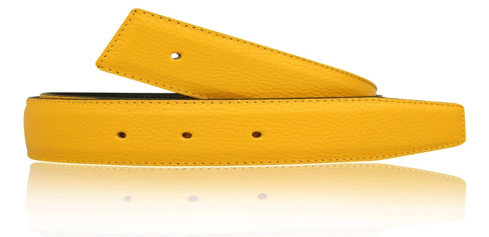 Correa de cuero reversible 100% calidad amarillo negro H sin hebilla 32 mm Foto 2 de 4