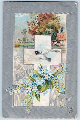 Bird Island Minnesota MN Postcard Easter Holy Cross Bird Flowers Embossed 1909