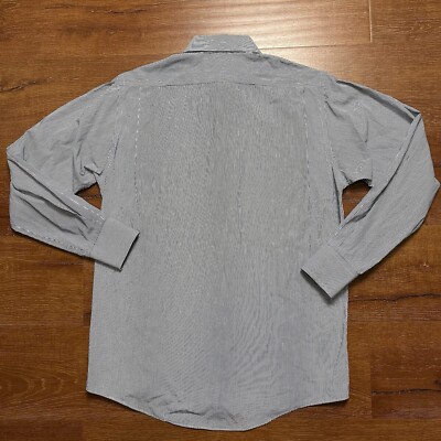 Vintage Burberry Button Up Shirt L Blue Pin Stripe USA Made Long