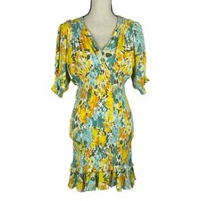 Faithfull The Brand SZ 4 Margherita Mini Dress Annina Floral V-Neck Smocked