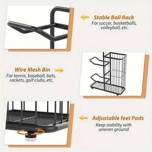 7 Tier Basketball Ball Storage Rack, Basketball Holder Garage Ball Storage Rack - Picture 4 of 7