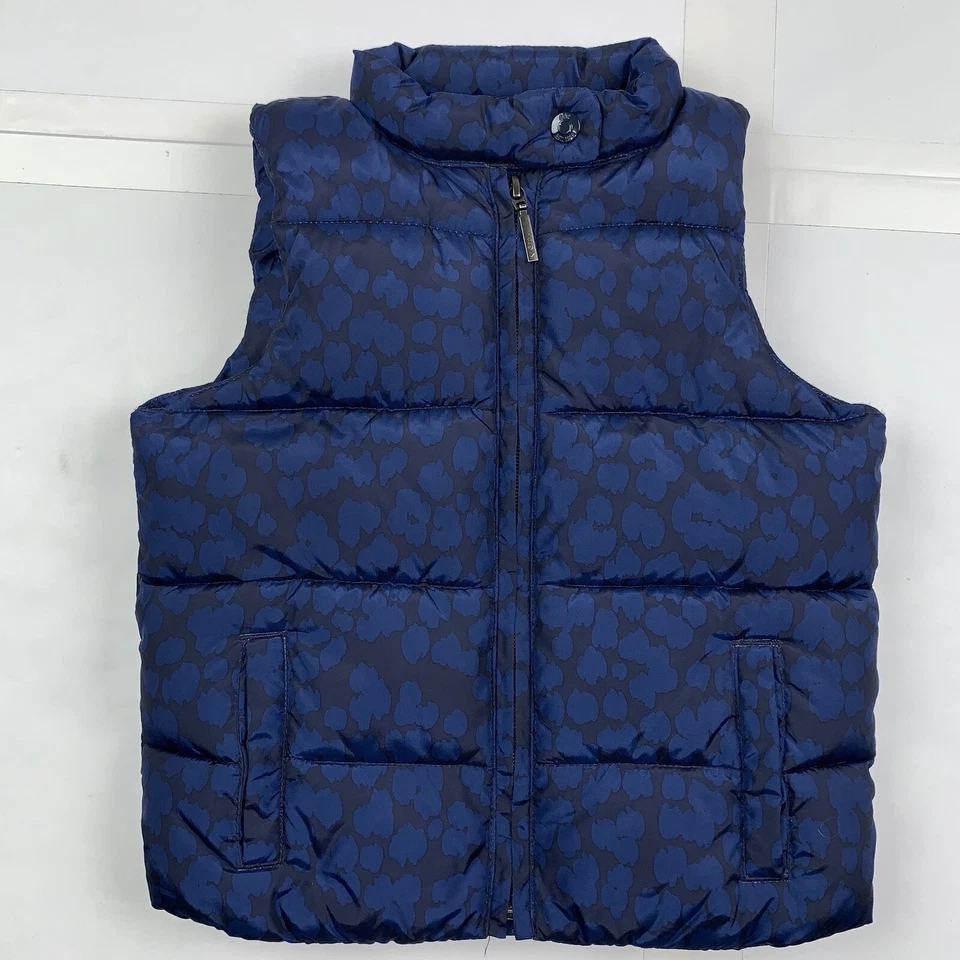 Chaleco acolchado de plumón Gap para niños niñas niño pequeño talla 5 años negro azul estampado de guepardo usado en excelente estado Foto 2 de 4
