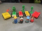 Vintage Fisher Price Little People Single Double Seater Cars, Gas Tank, Dog 1987