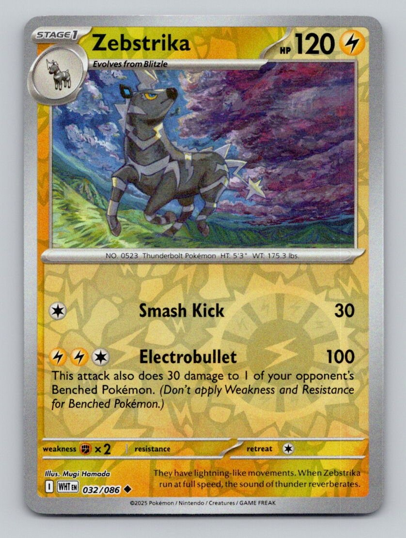 Reverse Holo Zebstrika 032/086 Uncommon White Flare Pokemon
