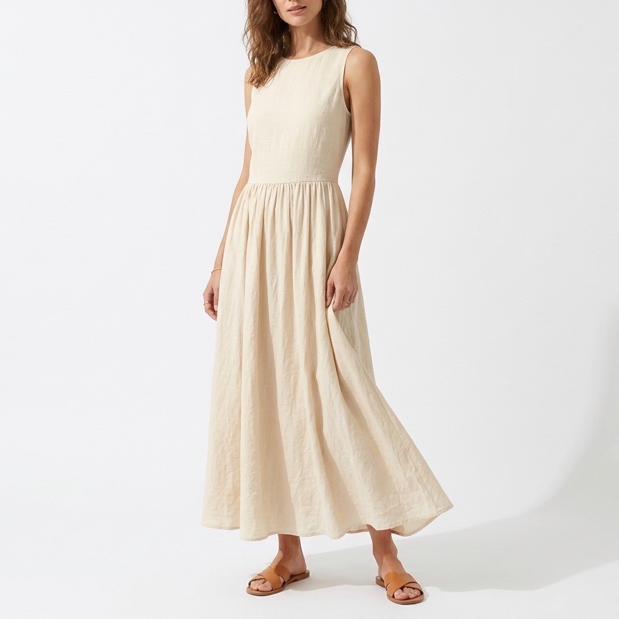 Kirundo Womens Sleeveless Ribbed Knit Mixed Media Midi Dress Cream Beige Small