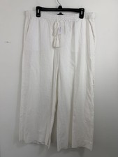 Banana Republic Linen Blend Pants White Wide Leg Cropped Pull On High Rise Sz L