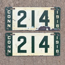 1918 Connecticut Motorcycle License Plate Pair Tag Archive Exmpl Three Digit 214