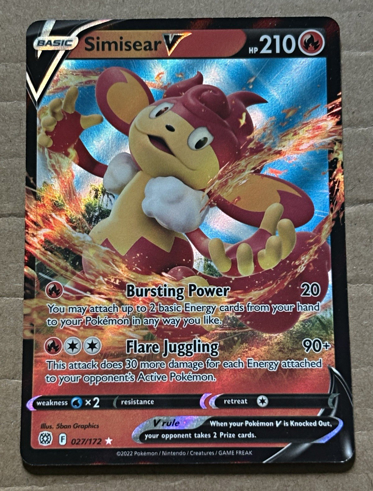 Simisear V 027/172 SWSH09 Brilliant Stars Holo Ultra Rare Pokemon TCG EN 210