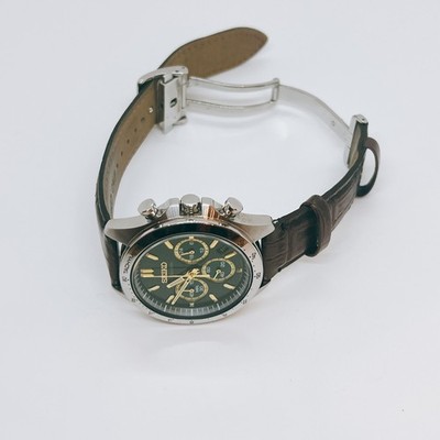 Seiko 8T63-00D0 Chronograph Quartz Men's Watch Green Dial Analog