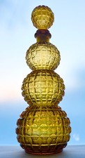 Fabulous RARE - EMPOLI - Triple Gourd GENIE BOTTLE - Amber - Italian Art Glass