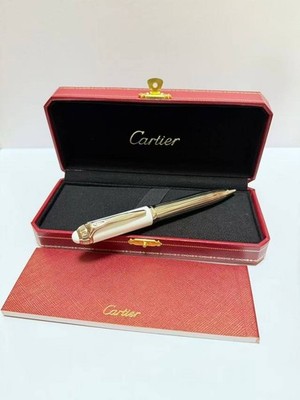 Cartier ボールペン 2026 Cartier White Leather Ballpoint Pen Silver Tone Luxury