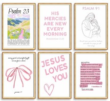Pink Christian Wall Art Preppy Bible Verses Painting Pictures Psalms Wall Dec...