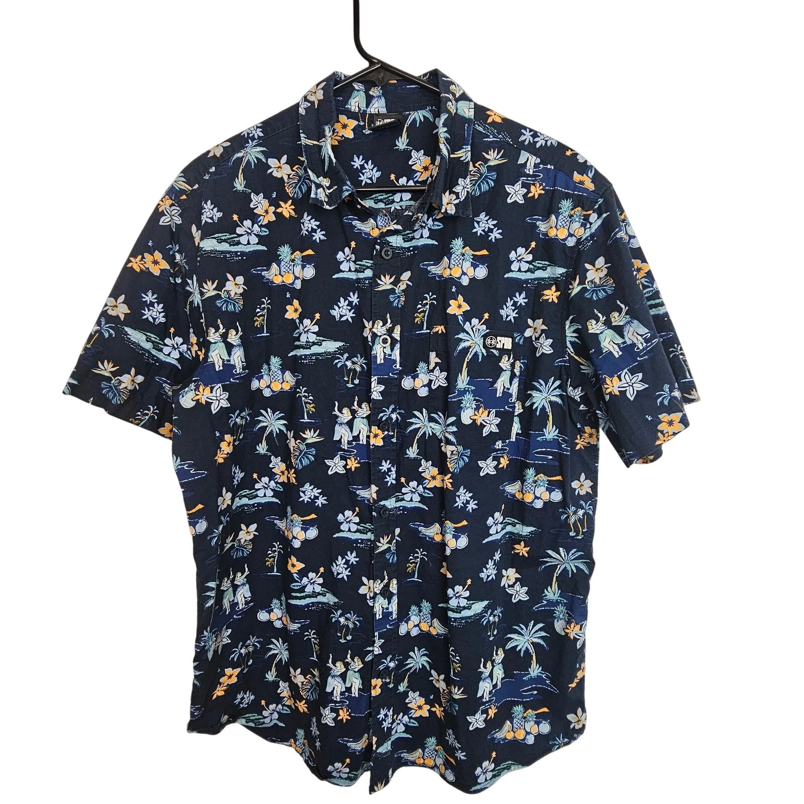 Spyder Mens Floral Print Hawaiian Shirt Size L Resortwear Beach Vacation Travel