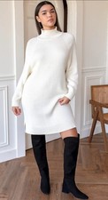 PrettyLittleThing White Roll Neck Knit Sweater Dress