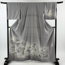 JAPANESE KIMONO HOMONGI GRAY 164cm 5 ft 5 in PURE SILK BB9519