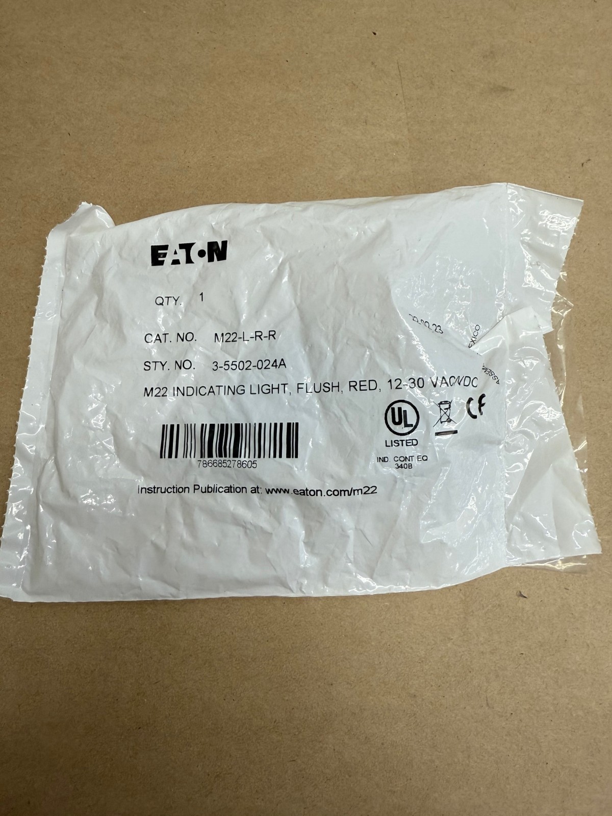 EATON M22-L-R-R, RED Indicating Light, 12-30 VAC/VDC *FACTORY SEALED NEW*