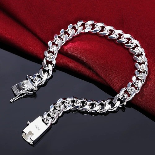 925 Sterling Silver Exquisite Solid Chain Bracelet Fashion Jewelry Wedding Gift