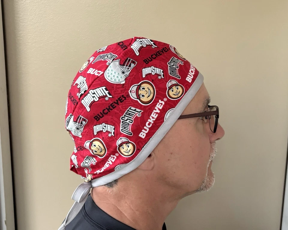 Ohio State Surgical Scrub Cap,Buckeyes Surgeon Style Scrub, Tie back - Image 3 of 3