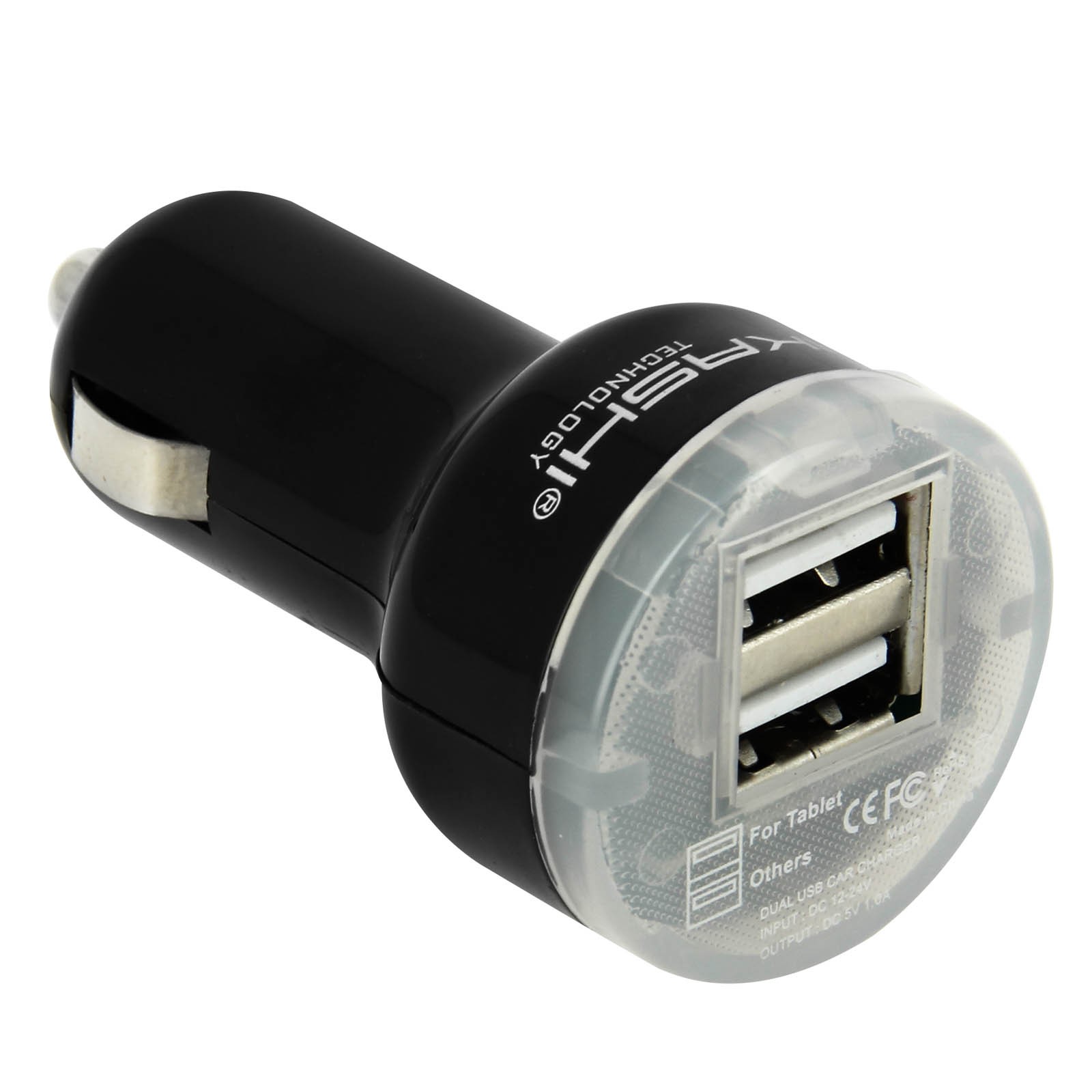Chargeur de voiture Akashi double USB noir anti panne batterie