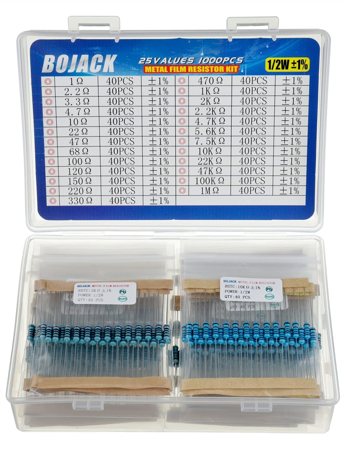 Résistances film métallique 1/2W kit d'assortiment complet 1 Ohm à 1M Ohm pour circuit