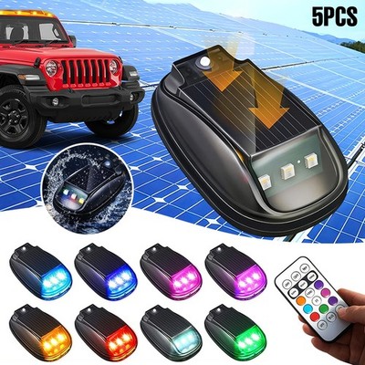 5pcs Solar Wireless No Drill Cab Lights for Truck LED Strobe Lamps Roof Marker
