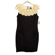NWT Taylor Dress Black Sleeveless Ruffle Neck Sheath Knee Length Size 12