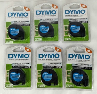 6 Pack Genuine Dymo LetraTag LT Label Refills Clear Plastic Label Tape 1/2'' 