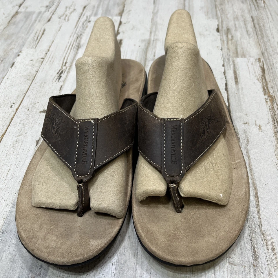 Margaritaville Shoes Mens Sz 9 Marlin Flip Flop Sandals Leather Upper Beach. OSR - Image 3 of 4