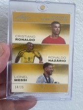 2024 GOLD Leaf Numbered : 14/ 25 TRIPLE EXCLUSIVE LEGENDS Messi/Ronaldo/Nazario