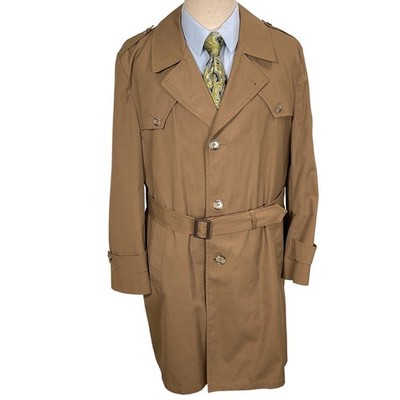 Botany 500 Trench Coat Mens 42R Tan Classic Belt Neutral  Long Blanket Lined VTG