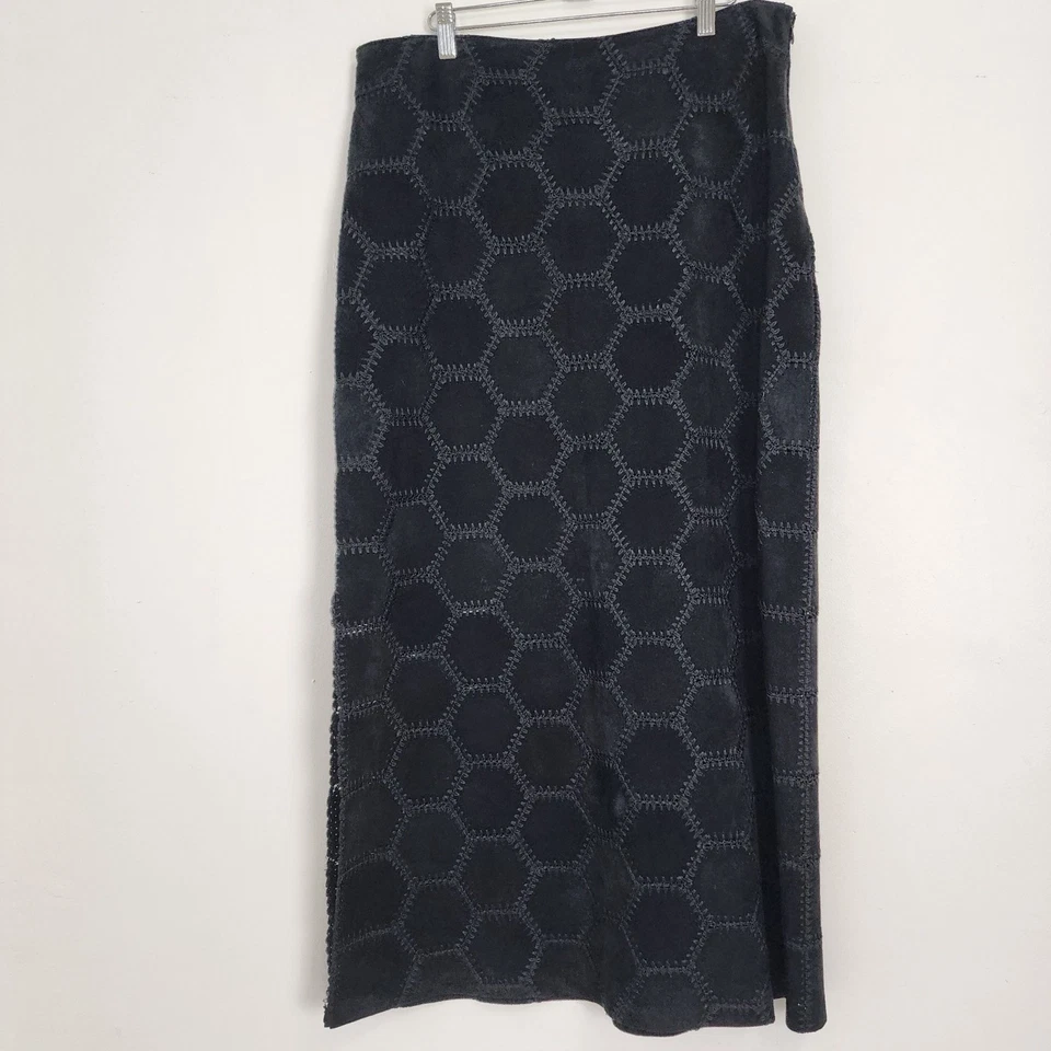 Maxi Falda Danier Cuero Genuino Negra Gamuza Hexagonal Talla 14 Drk Boho Vaquera Foto 2 de 4
